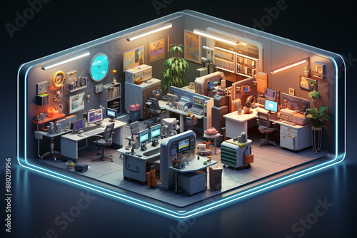 Modern 3D Computer Lab on Computers Technology Concept