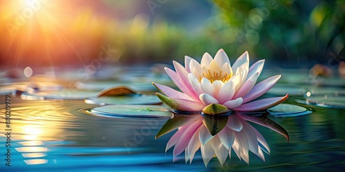 Water lily flower floating on the surface of tranquil water, water lily, nature, pond, aquatic plant, beauty, serene