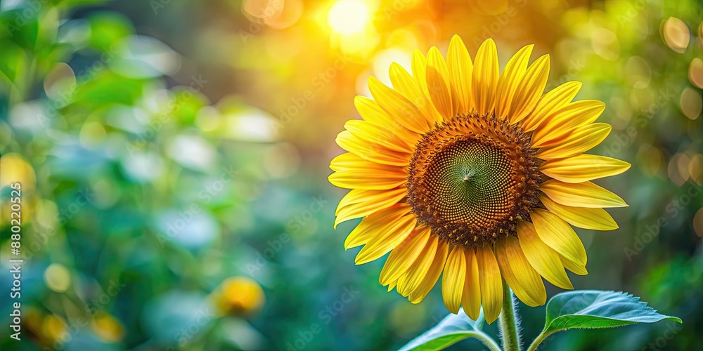 Fototapeta premium Vibrant sunflower blooming in a summer garden , sunflower, summer, flower, yellow, plant, garden, bloom, nature, seeds, petals