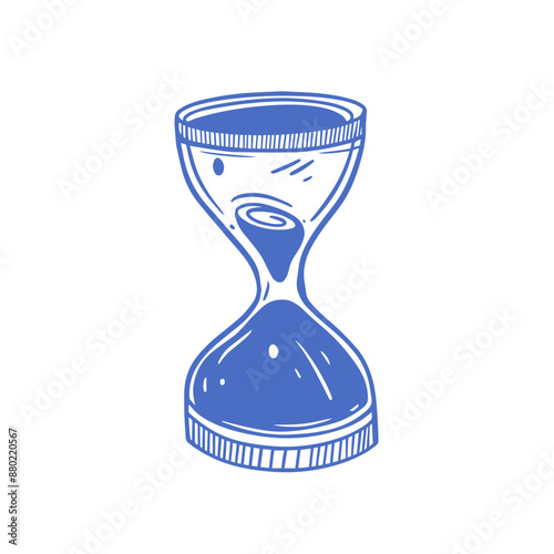 This is a handdrawn blue hourglass illustration, serving as a symbol for timekeeping