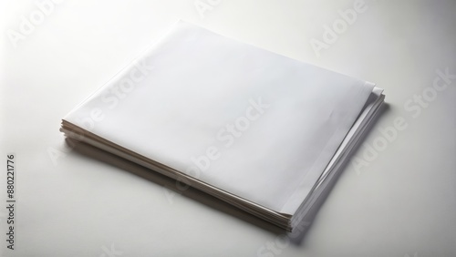 A pristine isolated blank white tabloid paper sheet lies flat on a pure white background awaiting creative expression freely.