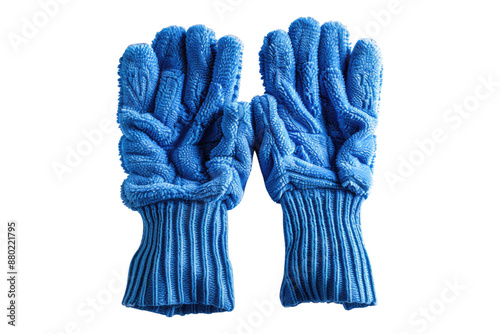 Blue cotton winter gloves isolated on transparent background