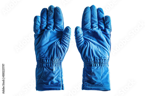 Blue cotton winter gloves isolated on transparent background