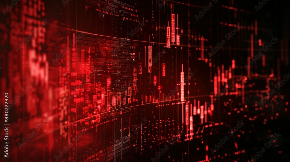 Abstract digital chart background featuring a red stock business graph, symbolizing bankruptcy, loss, and recession in finance, as well as economic crash and crisis. Abstract digital chart background featuring a red stock business graph, symbolizing bankruptcy, loss, and recession in finance, as well as economic crash and crisis.