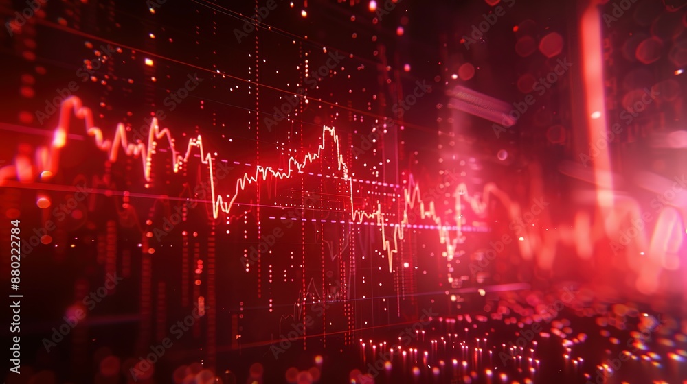 Abstract digital chart background featuring a red stock business graph, symbolizing bankruptcy, loss, and recession in finance, as well as economic crash and crisis. Abstract digital chart background featuring a red stock business graph, symbolizing bankruptcy, loss, and recession in finance, as well as economic crash and crisis.