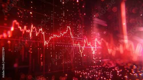 Abstract digital chart background featuring a red stock business graph, symbolizing bankruptcy, loss, and recession in finance, as well as economic crash and crisis.
