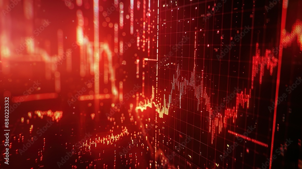 Abstract digital chart background featuring a red stock business graph, symbolizing bankruptcy, loss, and recession in finance, as well as economic crash and crisis. Abstract digital chart background featuring a red stock business graph, symbolizing bankruptcy, loss, and recession in finance, as well as economic crash and crisis.
