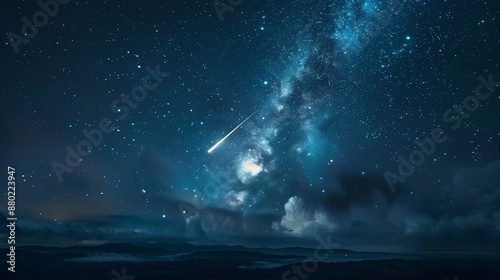 Meteor, falling star in the beautiful night sky. Space background