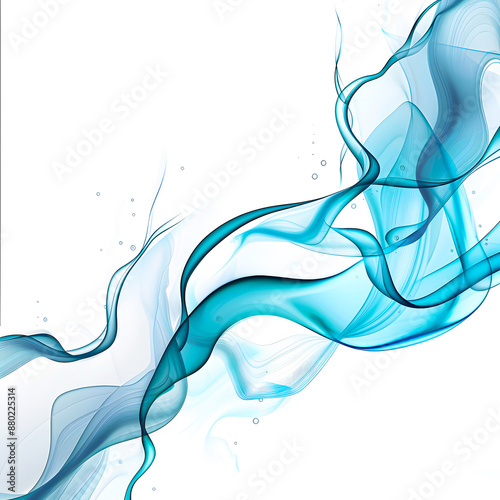 Abstract blue smoke on white background, featuring wispy, flowing lines and soft, gradient shades. Ideal for backgrounds or digital art use. photo