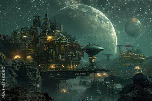 A futuristic space colony on an asteroid