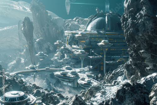 A futuristic space colony on an asteroid