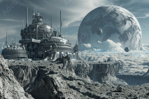 A futuristic space colony on an asteroid