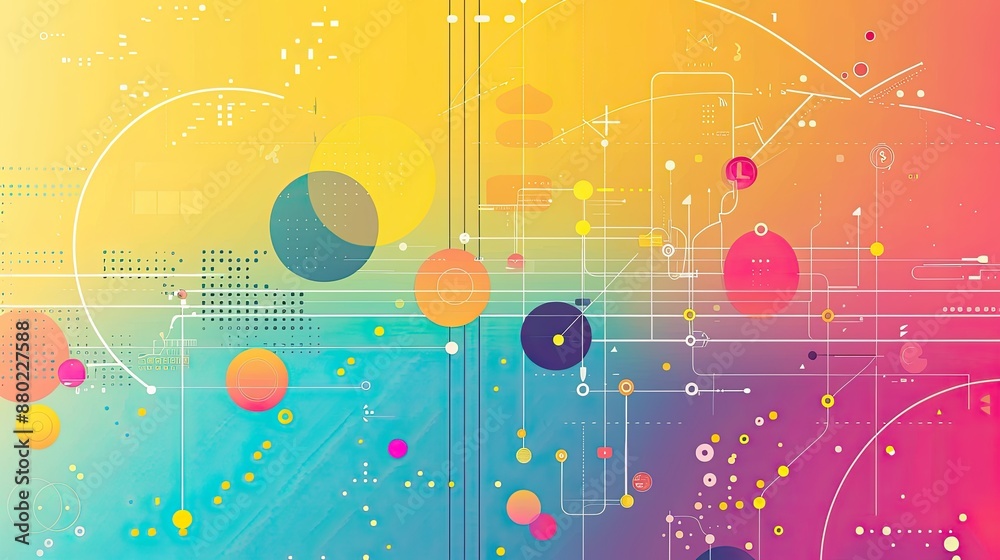 Obraz premium Bright and colorful infographic-style background for data-driven presentations.