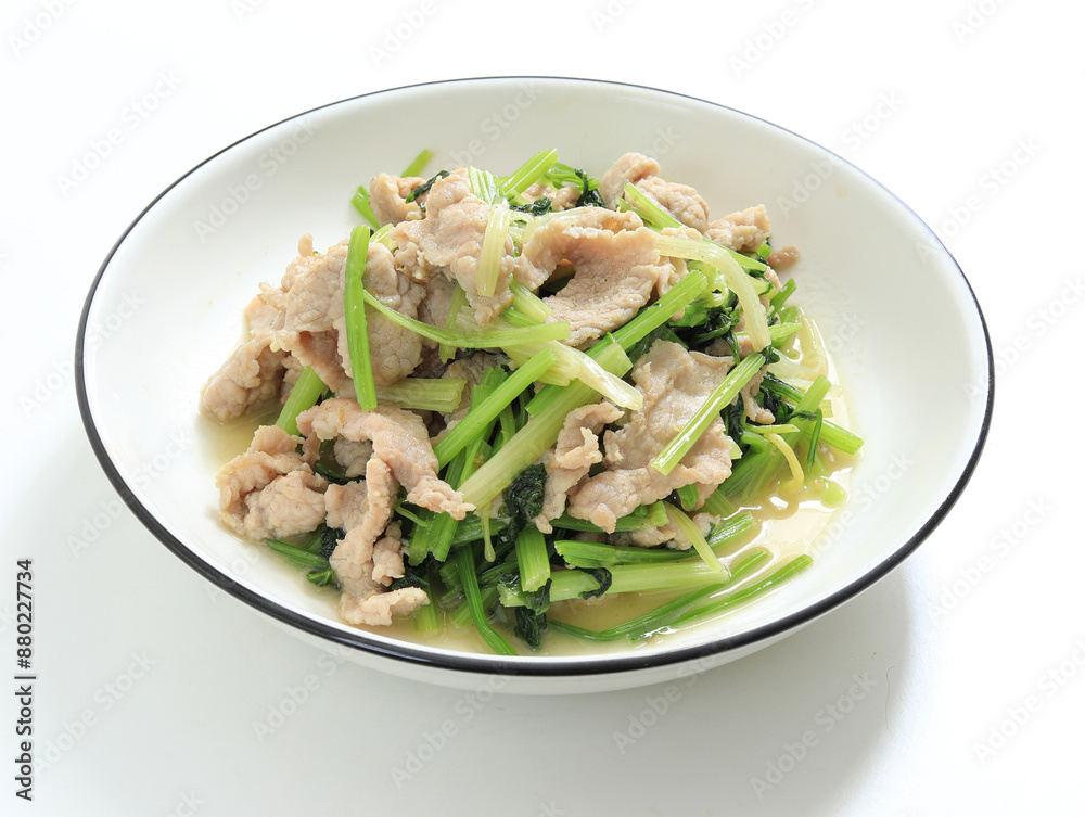 A plate of Chinese celery stir-fried lean meat A plate of Chinese celery stir-fried lean meat