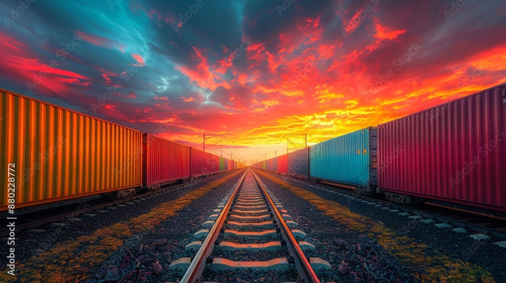 Railway Containers at Sunset - Generative AI Railway Containers at Sunset - Generative AI