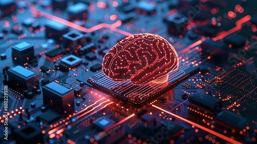 Neural circuits and electronic cyber brain within a quantum computing system, representing artificial intelligence technology, biotechnology innovation, robotic advancements, and machine learning.