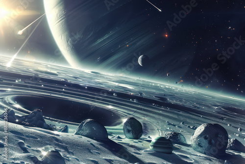 Space travelers discovering a new solar system