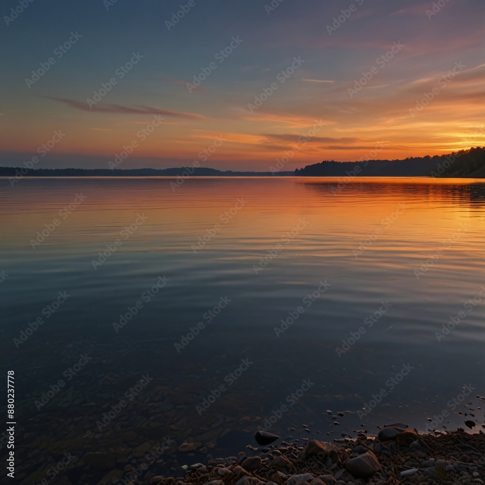 Obraz premium sunset over the lake, AI Generated.