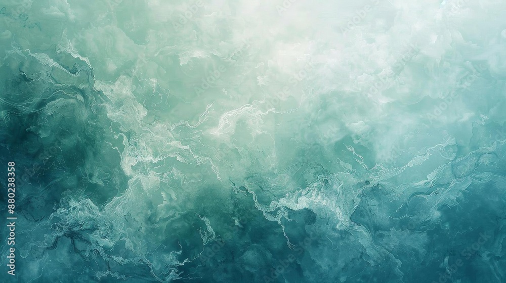Elegant abstract wallpaper with a blend of soft blues and greens, incorporating subtle water elements that create a harmonious and calming atmosphere