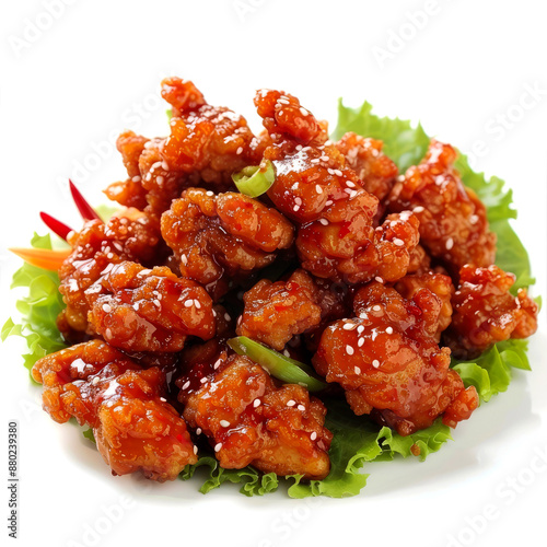 close up delicious fried chicken on white background