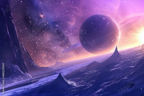 Space explorers discovering a new star system