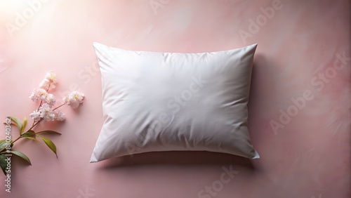 Soft, gentle, white pillow against a delicate, blush pink background, evoking feelings of serenity, calmness, and peaceful slumber.