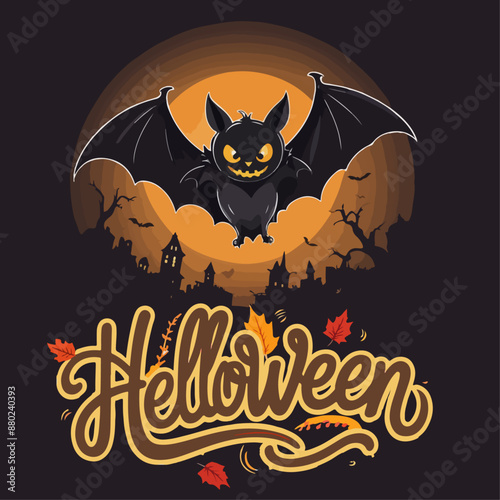 halloween background with pumpkin and bats