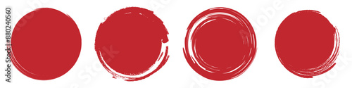 Brush red stroke circle japan sun frame. Hand drawn rough scribble texture effect red circle. Grunge crayon japanese flag stamp. Pencil, marker stroke paint.
