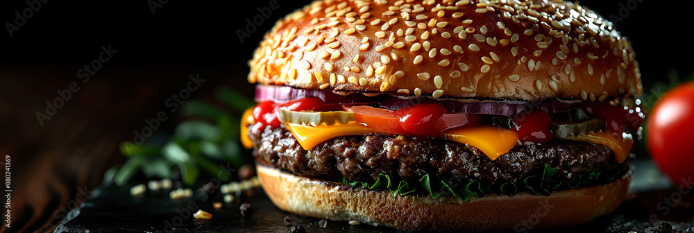 close up hamburger on white and black background close up hamburger on white and black background