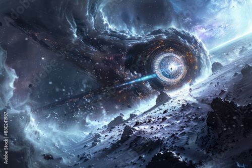 Space travelers encountering a space anomaly