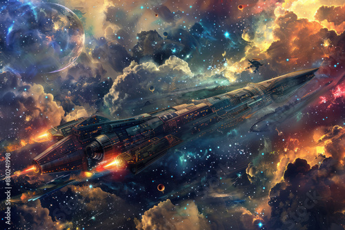 Space travelers encountering a space anomaly