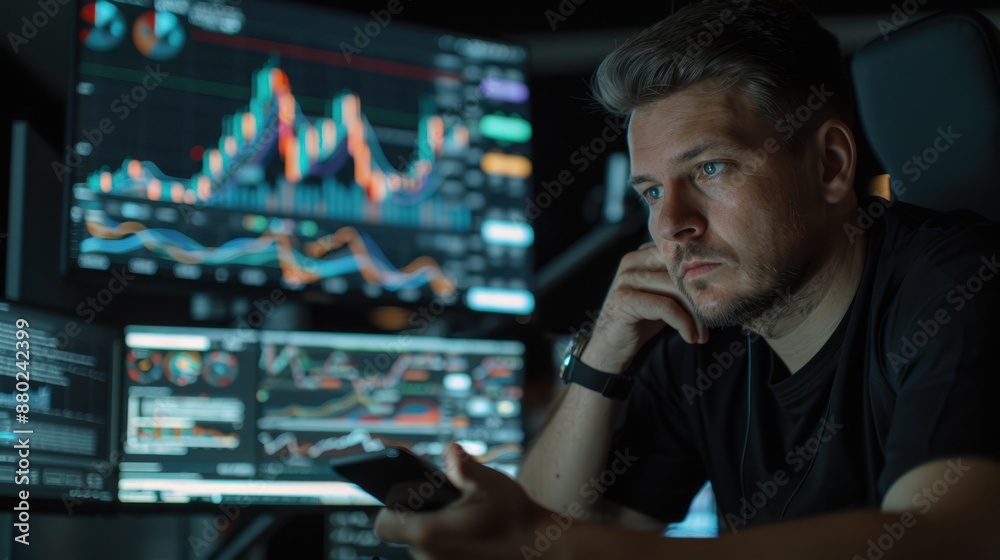 The trader analyzing stock data The trader analyzing stock data