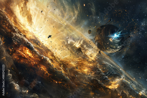 Space travelers encountering a space anomaly