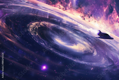A spaceship flying over a cosmic event horizon