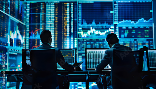 Two Men Analyzing Data in a Control Room