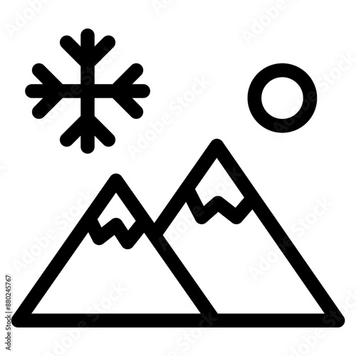 mountain, sun, snow flake, winter, weather, Icon