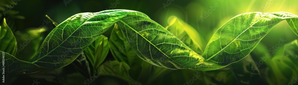 Stock chart featuring a green leaf forming an infinity loop, representing sustainable growth, bright and clean, Realistic, Digital painting Stock chart featuring a green leaf forming an infinity loop, representing sustainable growth, bright and clean, Realistic, Digital painting