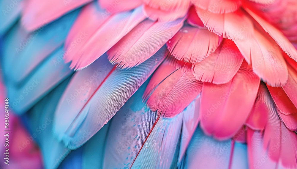A closeup look at a flower with pink and blue feathers, showcasing its beauty in detail