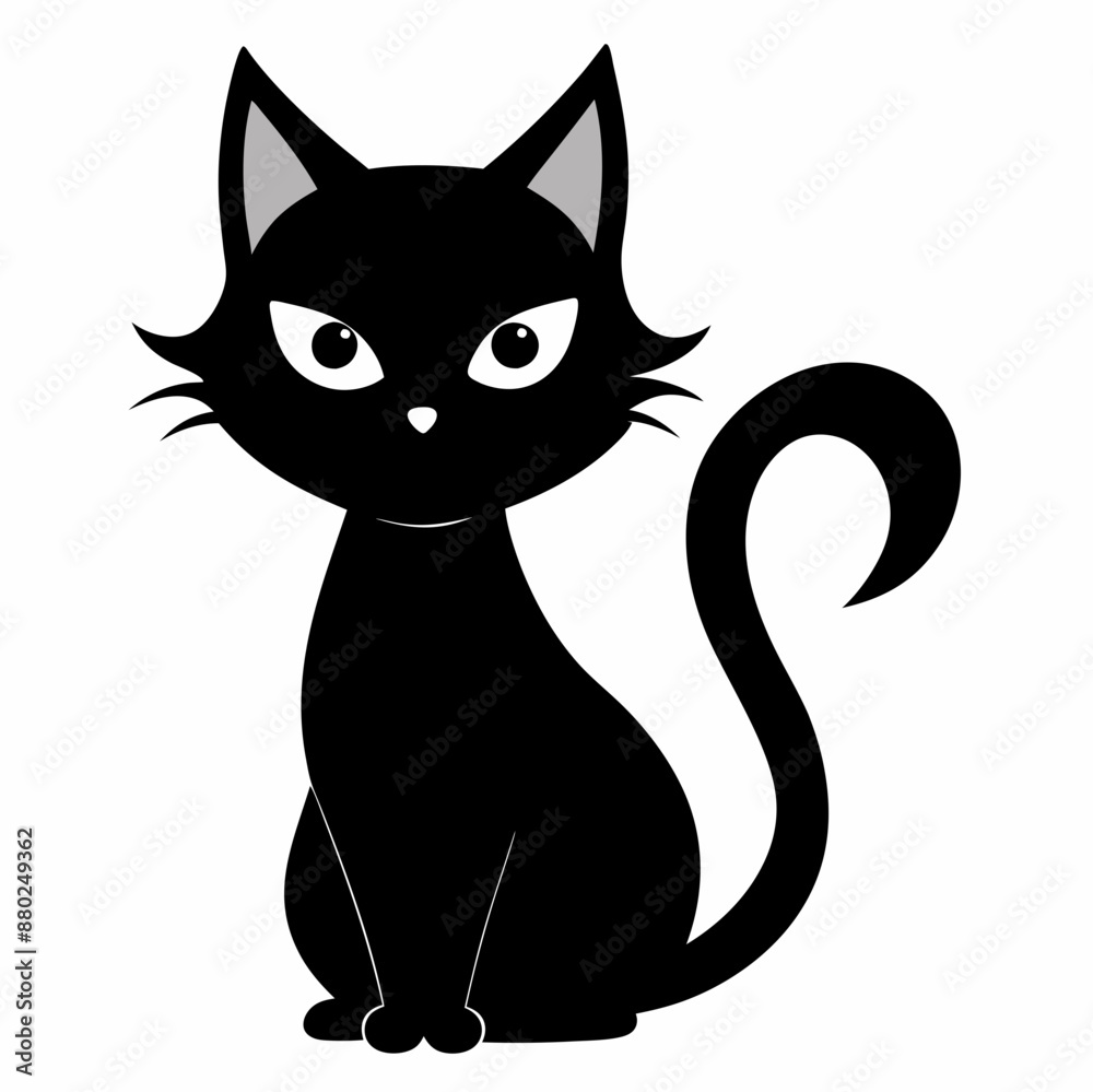 Fototapeta premium Black cat vector illustration, cat vector art, halloween black cat silhouette, black cat cartoon vector art