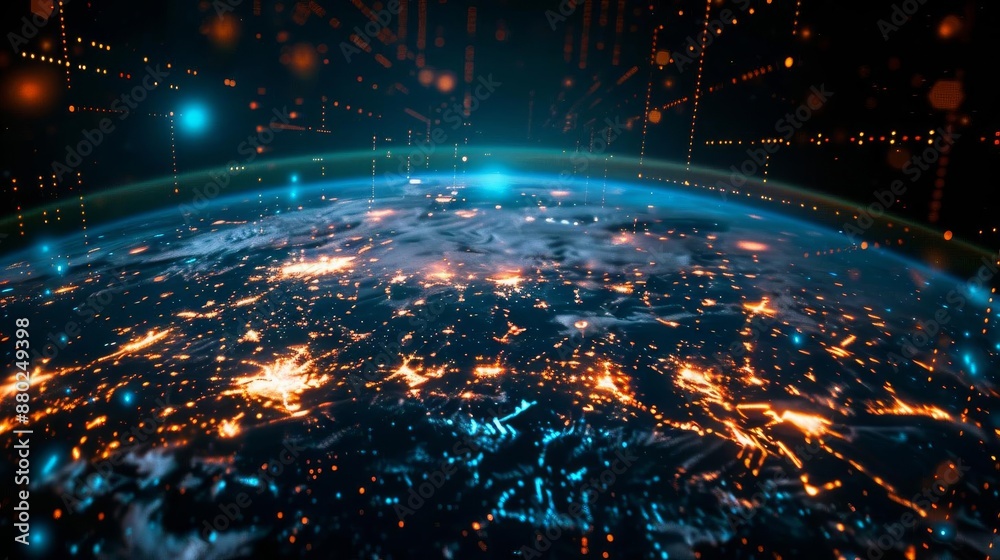 Obraz premium A cybernetic representation of the Earth with glowing blue grid lines