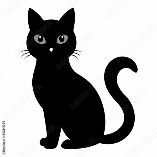 Black cat vector illustration, cat vector art, halloween black cat silhouette, black cat cartoon vector art