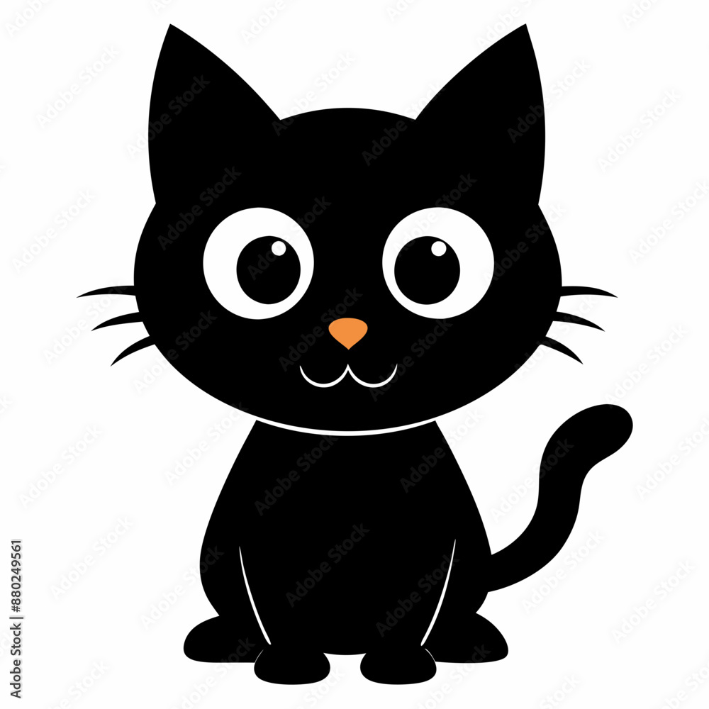 Obraz premium Black cat vector illustration, cat vector art, halloween black cat silhouette, black cat cartoon vector art