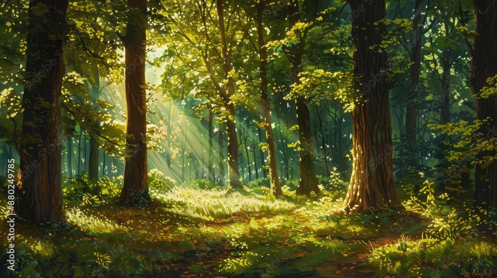 Obraz premium Photorealistic Summer Forest | Summer Background | Photorealistic