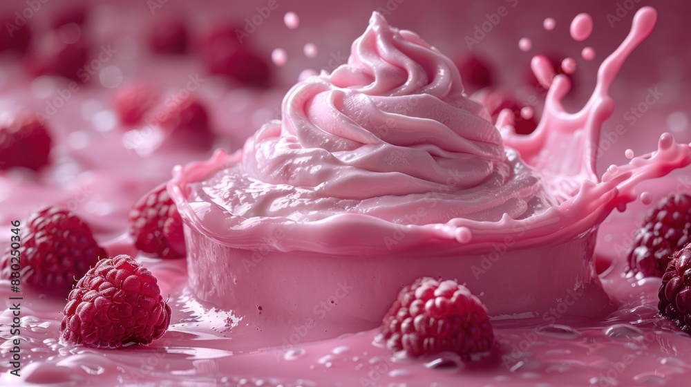 Pink Whipped Cream Splash with Raspberries Pink Whipped Cream Splash with Raspberries