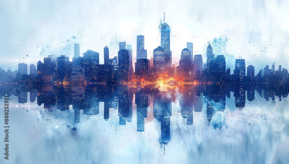 Obraz premium Cityscape Reflection with Watercolor Effect