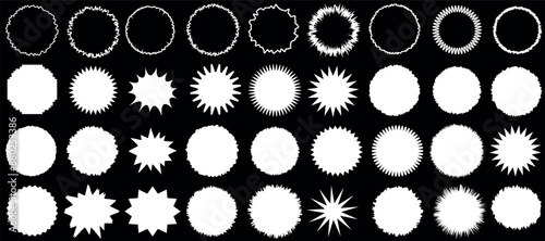 Jagged circle vector collection, sunburst, retro starburst, burst shapes set, radial badges, vintage labels, sun rays, abstract sun shapes, circle designs, decorative element