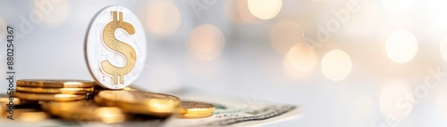 Dollar Sign Coin on Stack of Gold Coins.