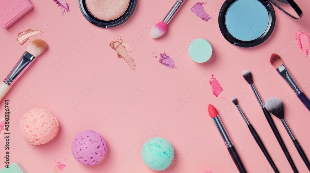 Eyeshadow Makeup Sponge and makeup brushes on a pink background Beauty and makeup ideas Eyeshadow Makeup Sponge and makeup brushes on a pink background Beauty and makeup ideas