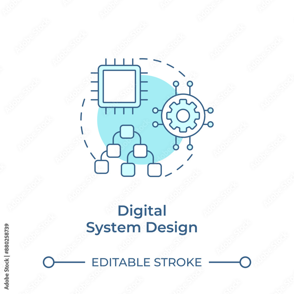 Digital system design soft blue concept icon. Computer engineering and development. System components. Round shape line illustration. Abstract idea. Graphic design. Easy to use in article