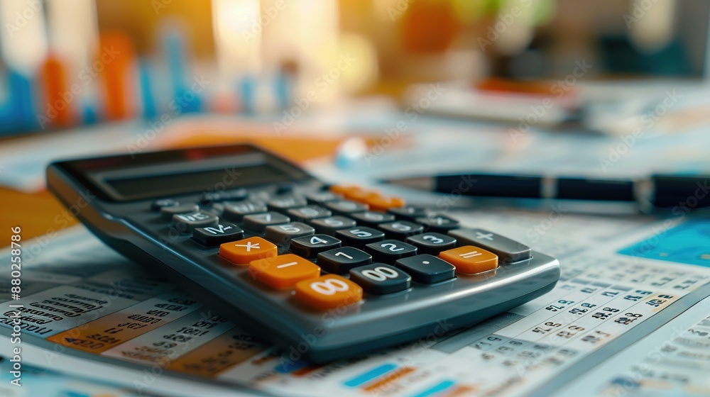 Calculator on a Spreadsheet with Blurred Background Calculator on a Spreadsheet with Blurred Background